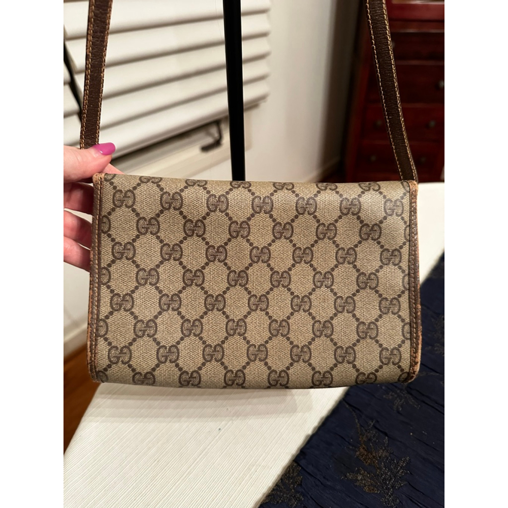 Gucci Brown & Beige Coated Canvas Crossbody Bag w/ Flap Closure - Picture 6 of 14